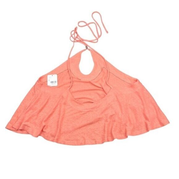 Free People Long Weekend Lightweight Linen Flowy Halter Top In Watermelon Large - Picture 4 of 6